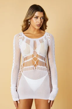 Rebellious Fashion White Mesh Cut Out Detail Mini Dress - Kaori