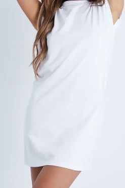 Rebellious Fashion White Shoulder Pad T-Shirt Dress - Adalin