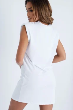 Rebellious Fashion White Shoulder Pad T-Shirt Dress - Adalin