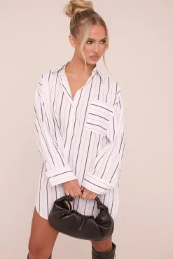 Rebellious Fashion White Striped Oversized Shirt Dress - Deborah