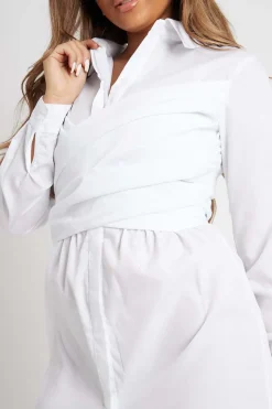 Rebellious Fashion White Wrap Front Shirt Dress - Nixie
