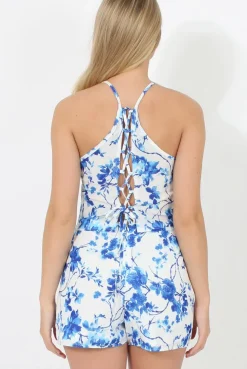 Rebellious Fashion White & Blue Floral Pattern Co-ord - Mavis
