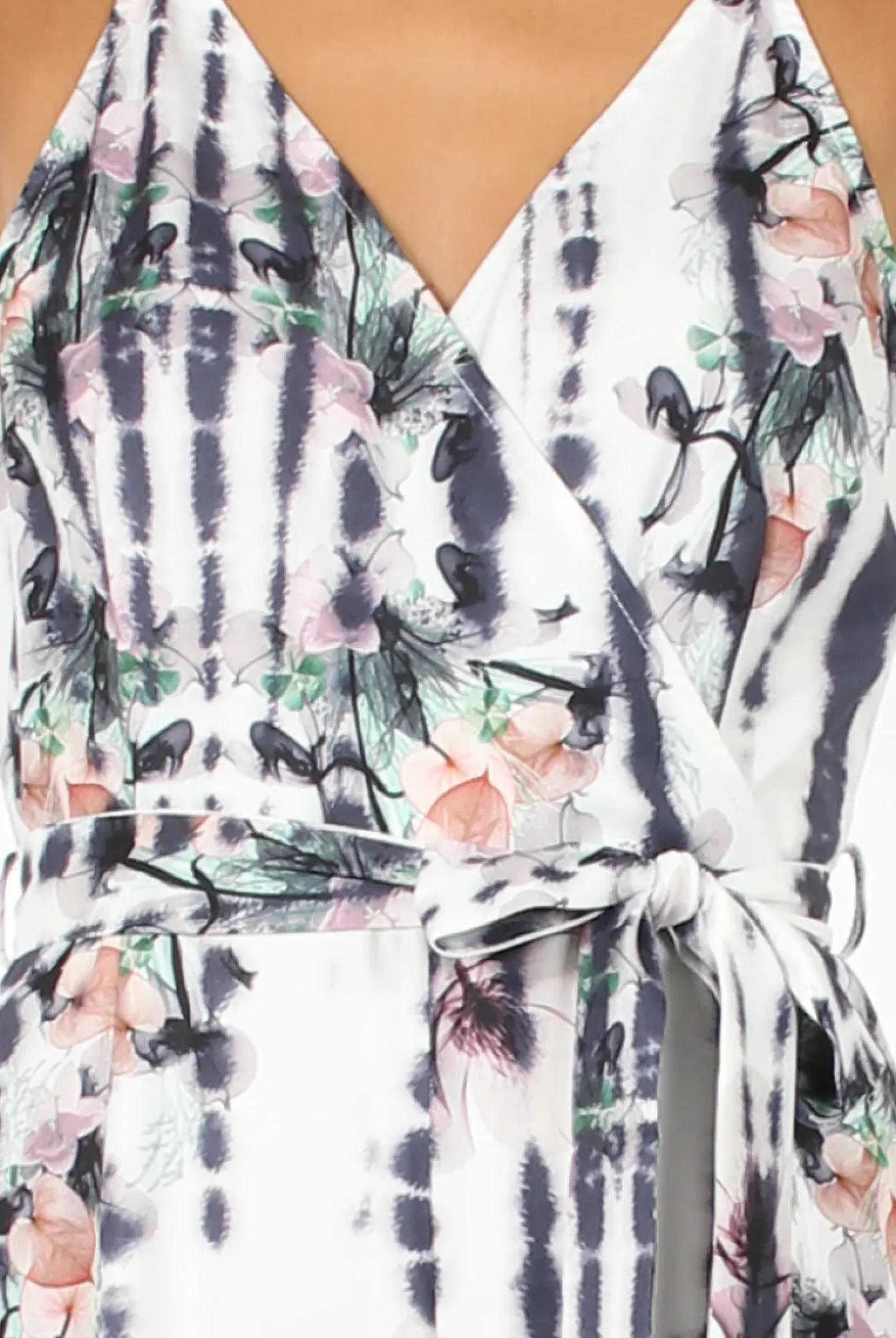 Rebellious Fashion White & Grey Tie Dye Floral Print Culotte Jumpsuit - Fiona