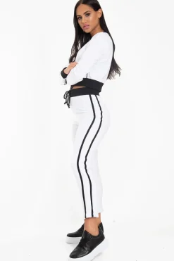 Rebellious Fashion White and Black Side Stripe Sweatshirt and Jogger Set - Miliany