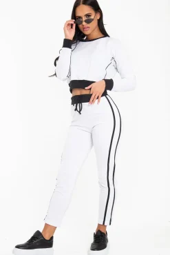 Rebellious Fashion White and Black Side Stripe Sweatshirt and Jogger Set - Miliany