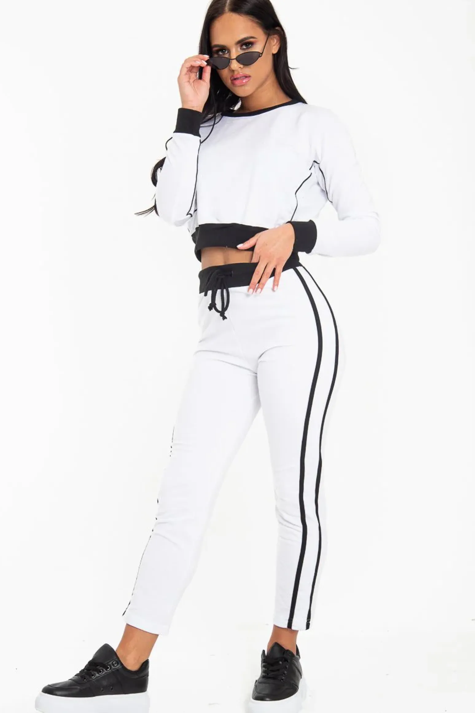 Rebellious Fashion White and Black Side Stripe Sweatshirt and Jogger Set - Miliany