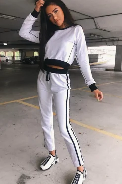 Rebellious Fashion White and Black Side Stripe Sweatshirt and Jogger Set - Miliany