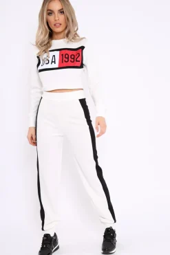 Rebellious Fashion White And Black USA Side Stripe Tracksuit - Simmy