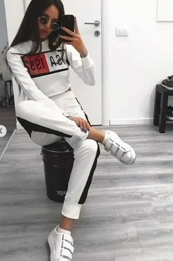 Rebellious Fashion White And Black USA Side Stripe Tracksuit - Simmy