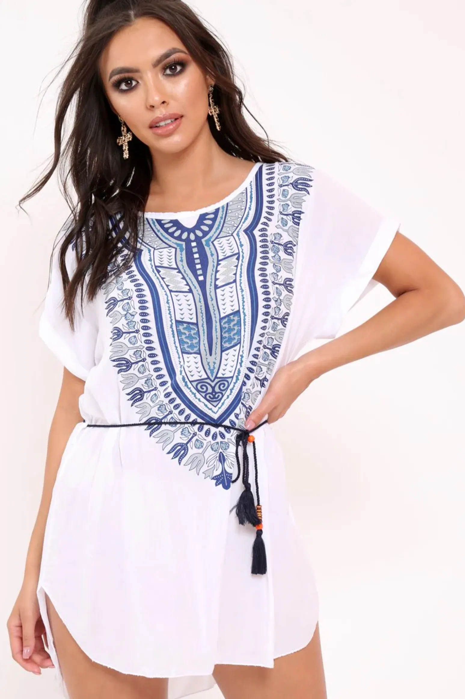 Rebellious Fashion White and Blue Embroidery Dress - Cayley