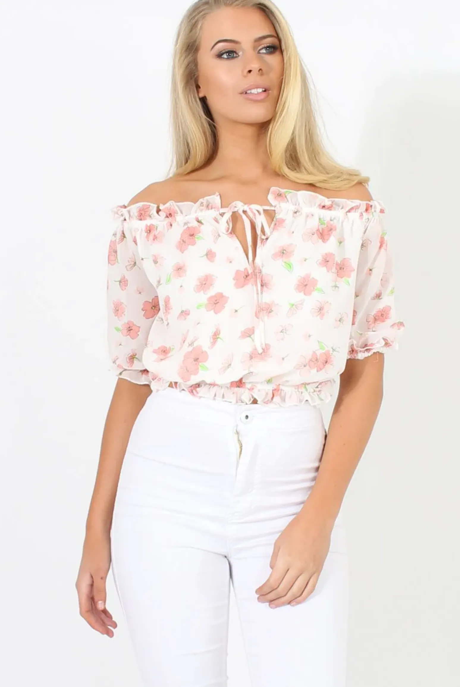 Rebellious Fashion White And Pink Floral Gypsy Crop Top - Mimi