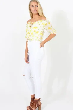 Rebellious Fashion White And Yellow Floral Gypsy Crop Top - Mimi