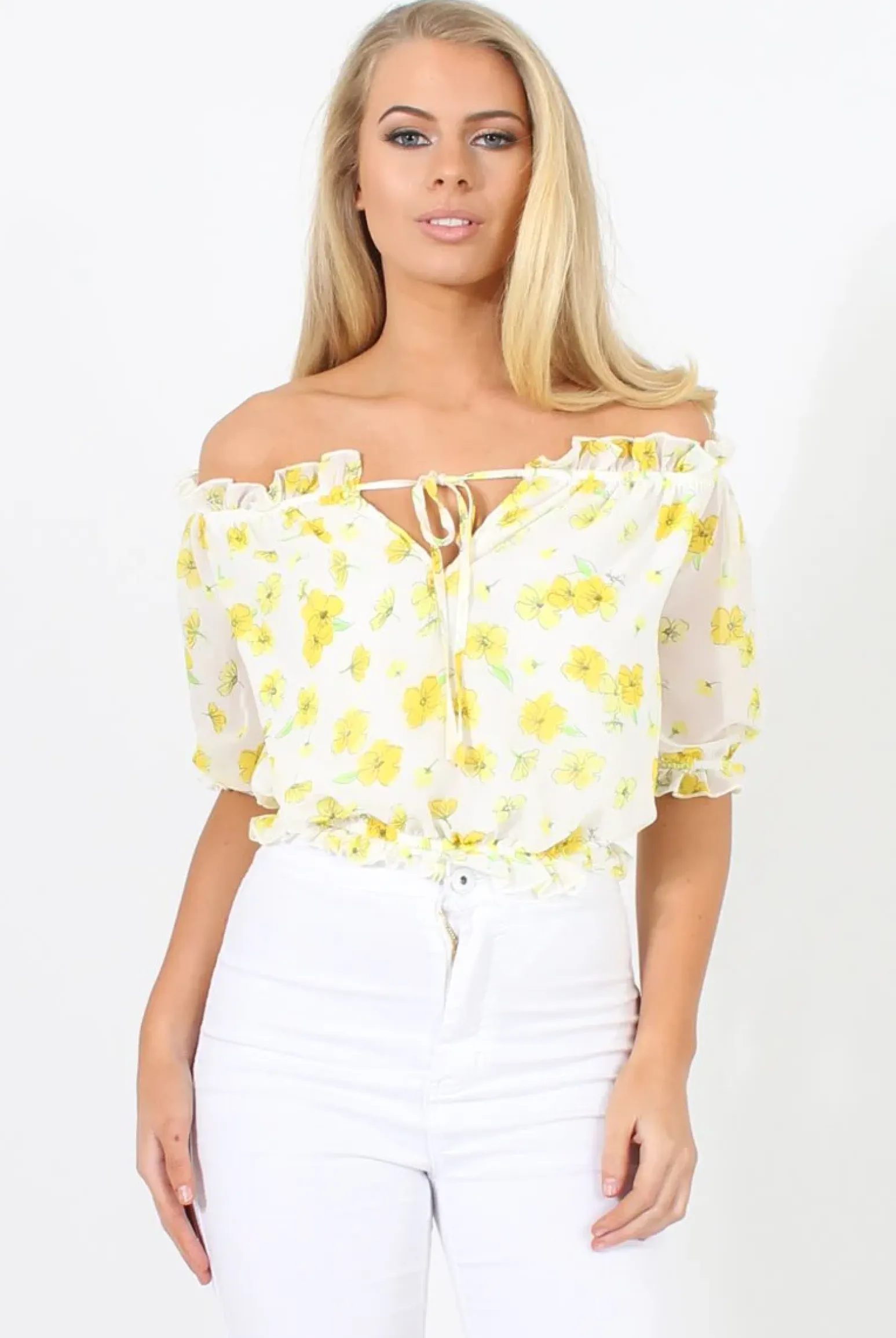 Rebellious Fashion White And Yellow Floral Gypsy Crop Top - Mimi