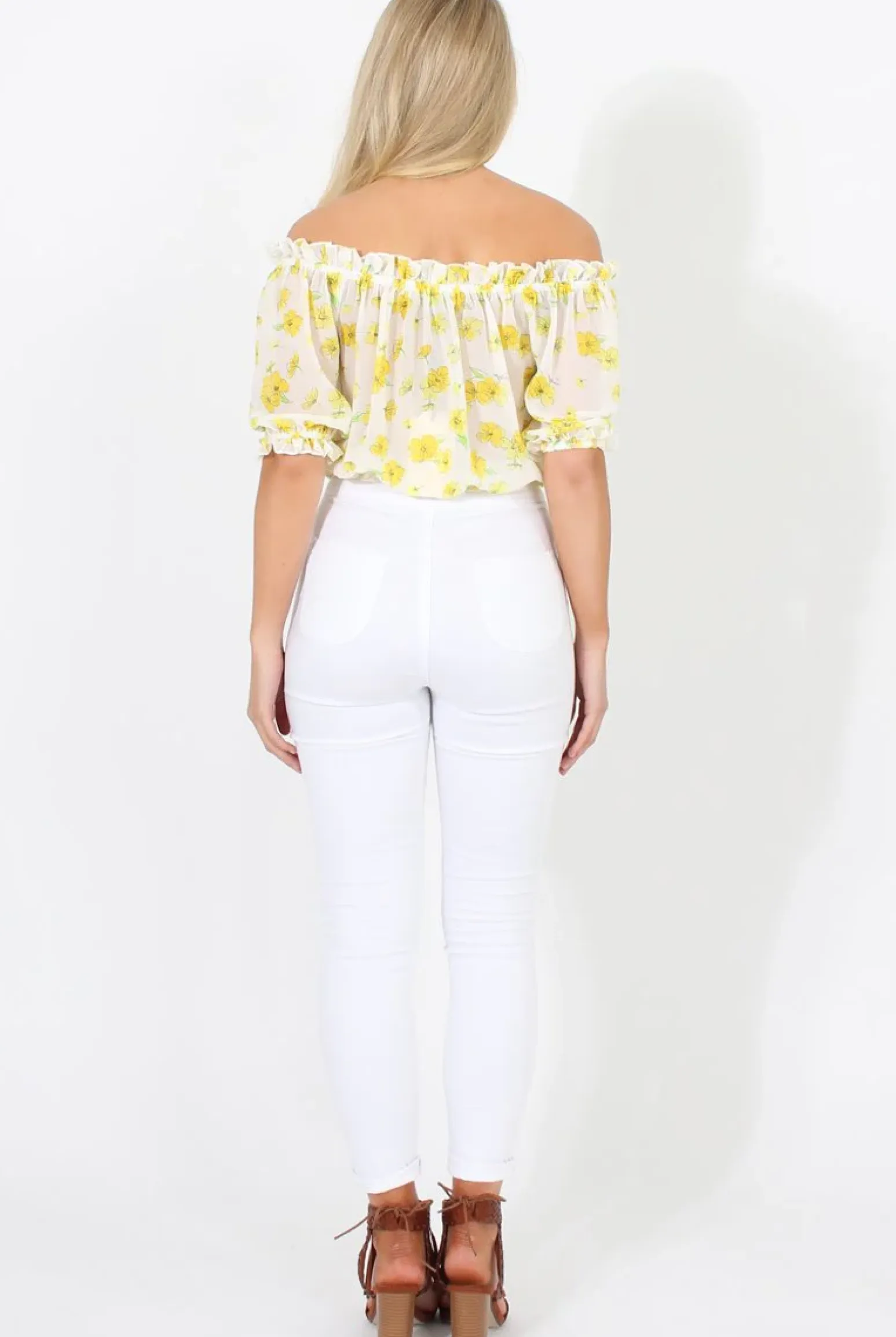 Rebellious Fashion White And Yellow Floral Gypsy Crop Top - Mimi