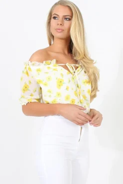Rebellious Fashion White And Yellow Floral Gypsy Crop Top - Mimi
