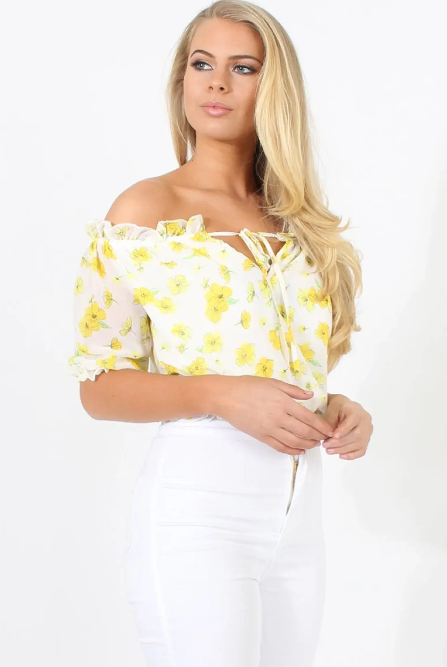 Rebellious Fashion White And Yellow Floral Gypsy Crop Top - Mimi