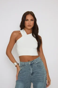 Rebellious Fashion White Asymmetric Crop Top - Sidney