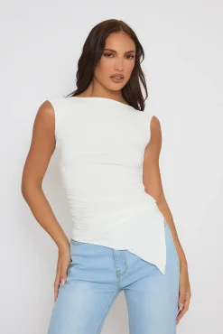 Rebellious Fashion White Asymmetric Ruched Top - Chester