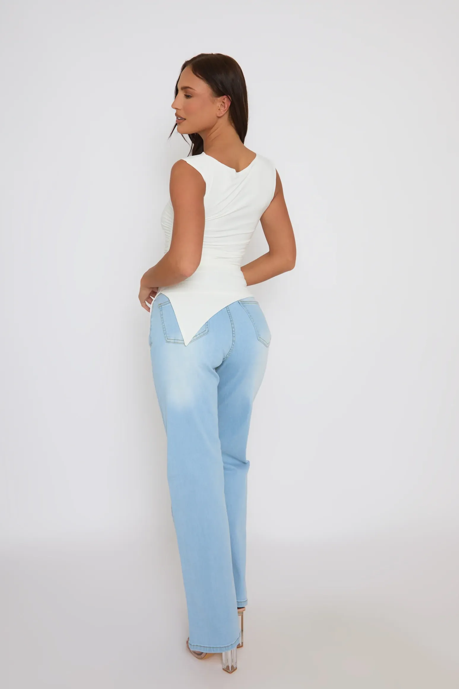 Rebellious Fashion White Asymmetric Ruched Top - Chester