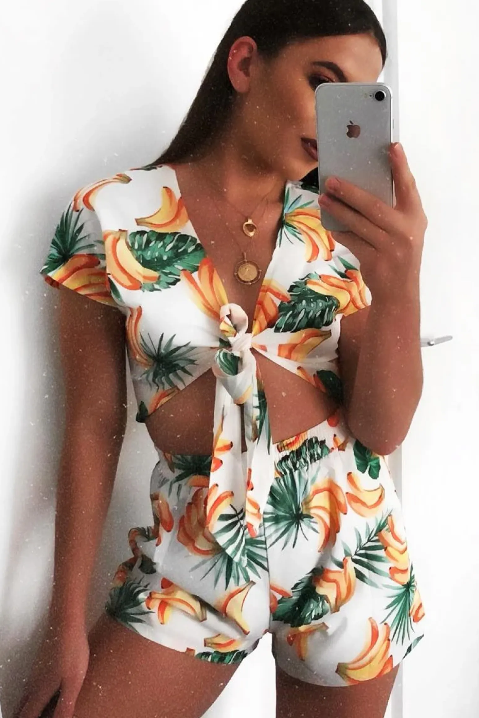 Rebellious Fashion White Banana Crop Top and Short Co-ord - Gabi