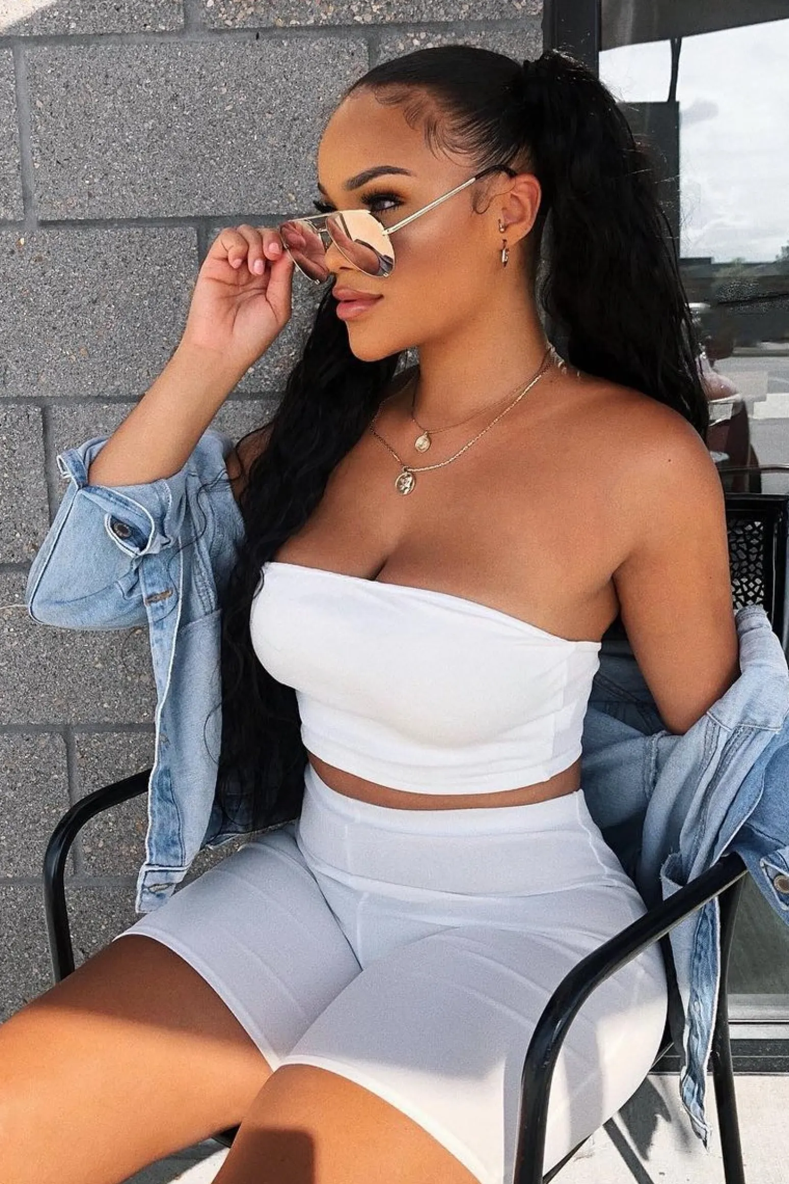 Rebellious Fashion White Bandeau And Cycling Shorts Co-ord - Edrie