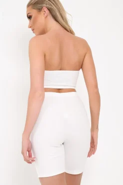 Rebellious Fashion White Bandeau And Cycling Shorts Co-ord - Edrie