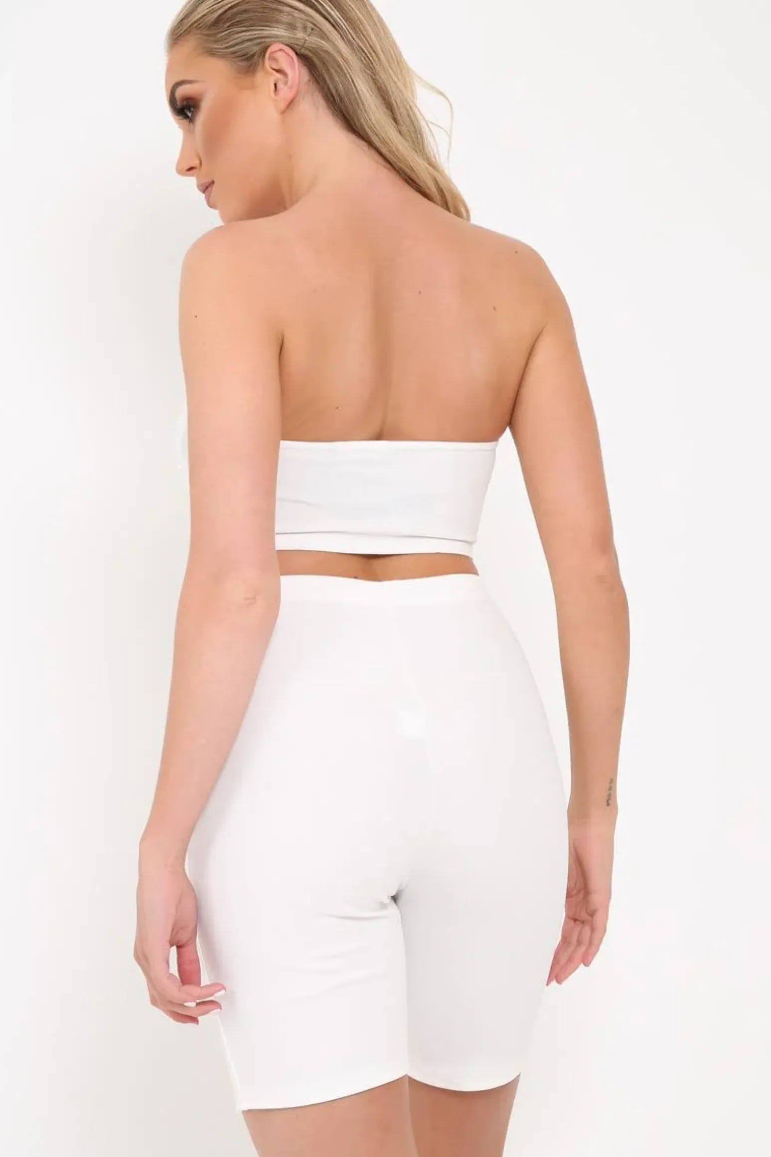 Rebellious Fashion White Bandeau And Cycling Shorts Co-ord - Edrie