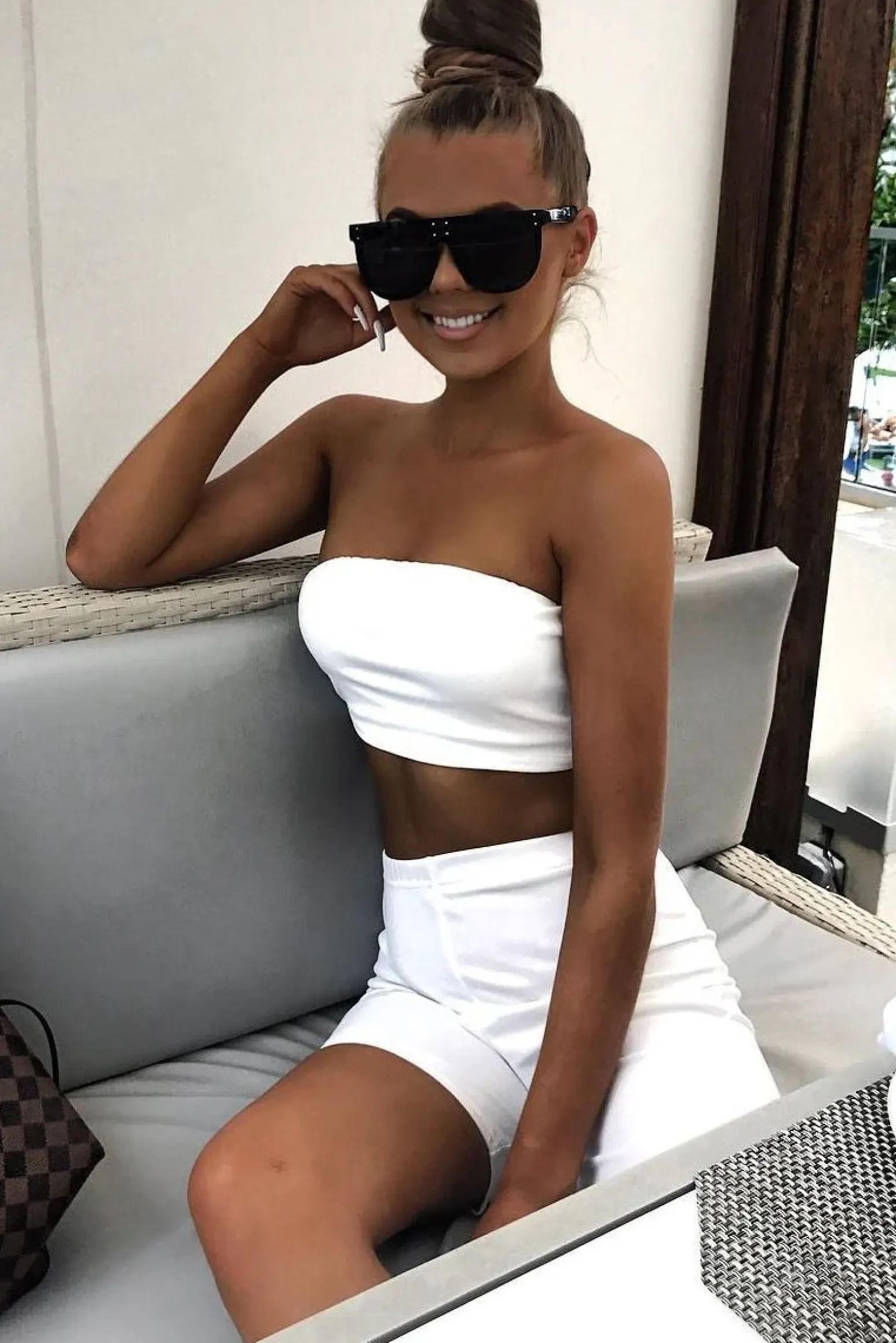 Rebellious Fashion White Bandeau And Cycling Shorts Co-ord - Edrie