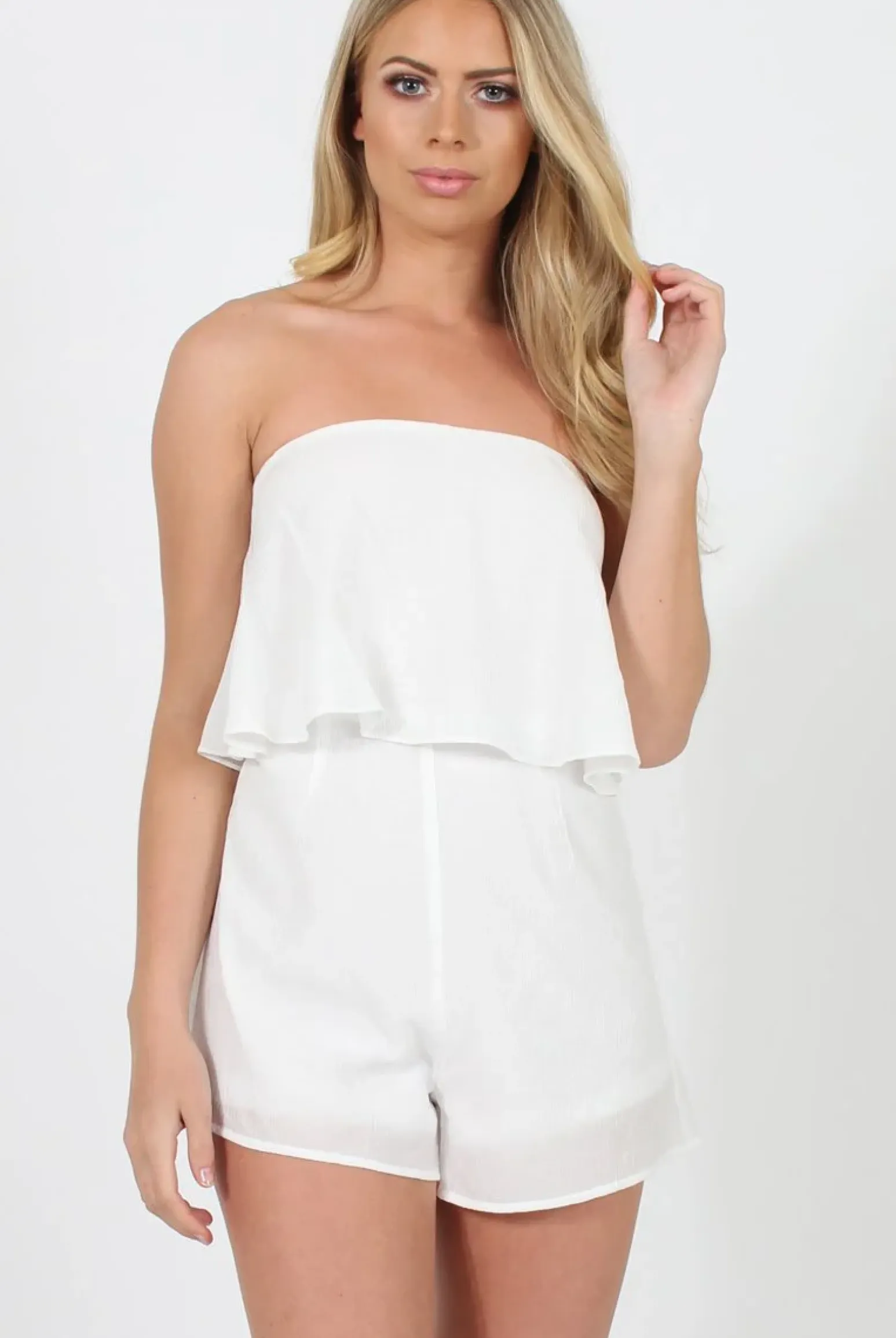 Rebellious Fashion White Bandeau Playsuit - Collette