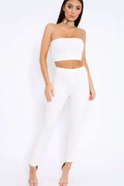 Rebellious Fashion White Bandeau Top And Leggings Co-Ord - Kristina