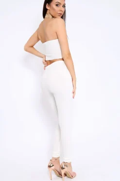 Rebellious Fashion White Bandeau Top And Leggings Co-Ord - Kristina
