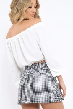 Rebellious Fashion White Bardot Crop Top - Brooke