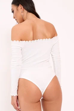Rebellious Fashion White bardot frill bodysuit - Kari