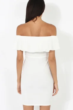 Rebellious Fashion White Bardot Frill Midi Dress - Lily