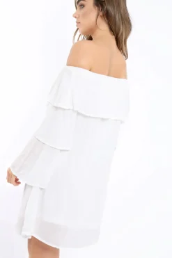 Rebellious Fashion White Bardot Frill Shift Dress - Lucina
