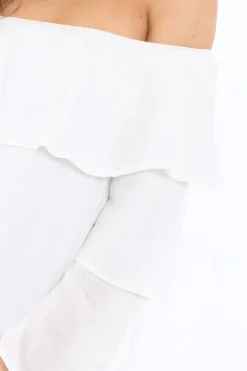 Rebellious Fashion White Bardot Frill Shift Dress - Lucina
