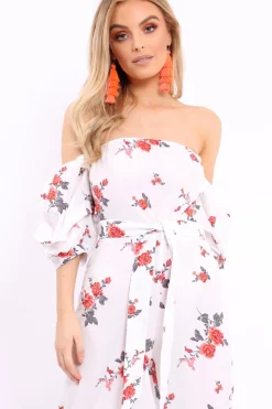 Rebellious Fashion White Bardot Open Back Jumpsuit - Serenity