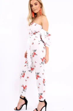 Rebellious Fashion White Bardot Open Back Jumpsuit - Serenity