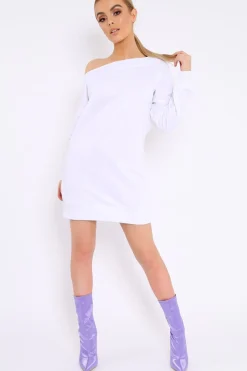 Rebellious Fashion White Bardot Sweater Dress - Ariel