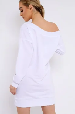 Rebellious Fashion White Bardot Sweater Dress - Ariel