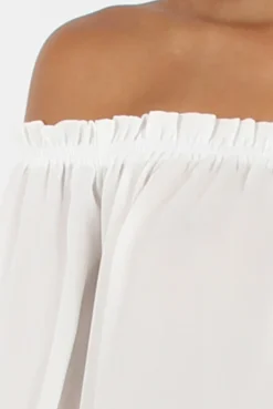 Rebellious Fashion White Bardot Three Quarter Bell Sleeve Crop- Chantelle