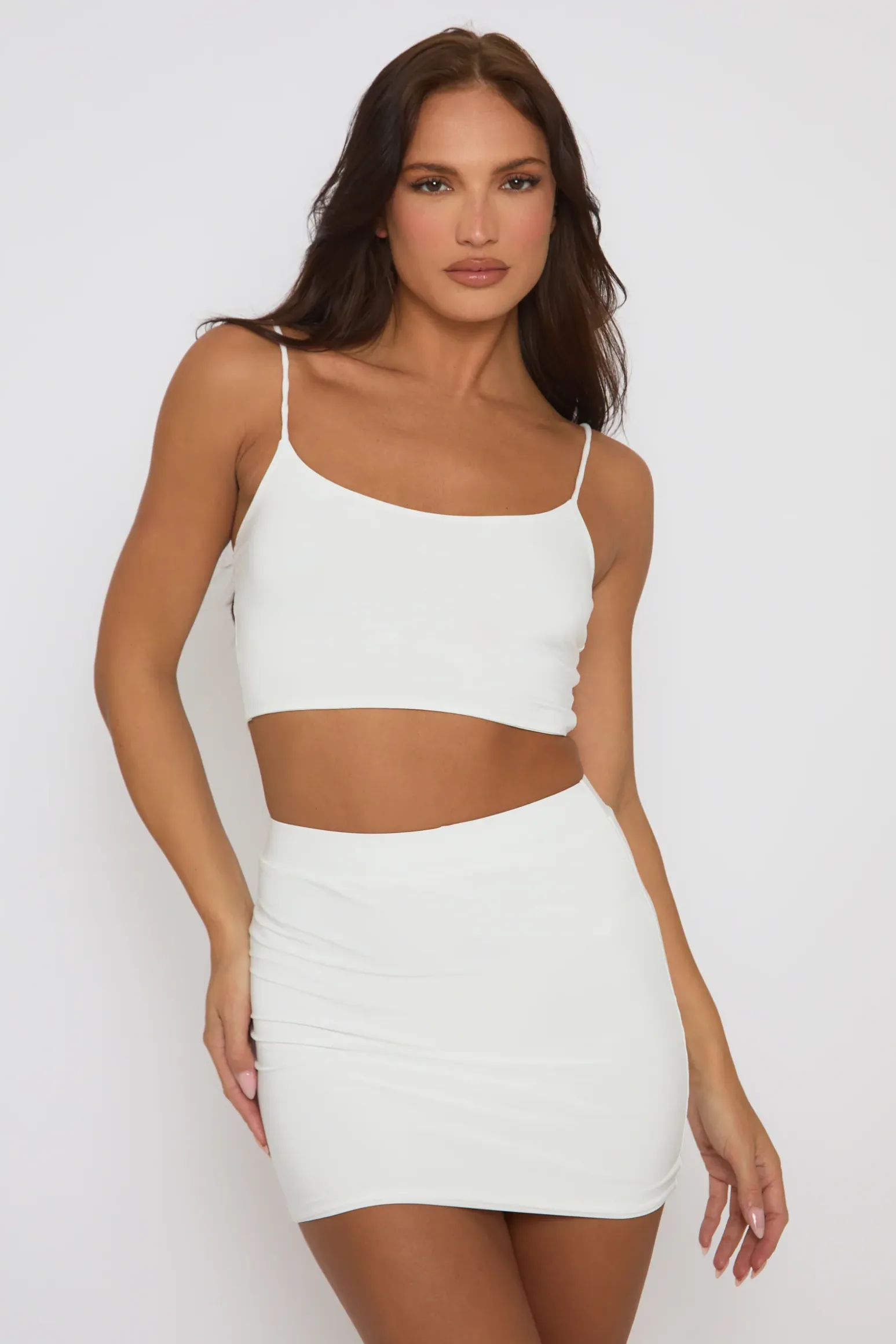 Rebellious Fashion White Basic Strappy Top and Skirt Co-ord - Derby