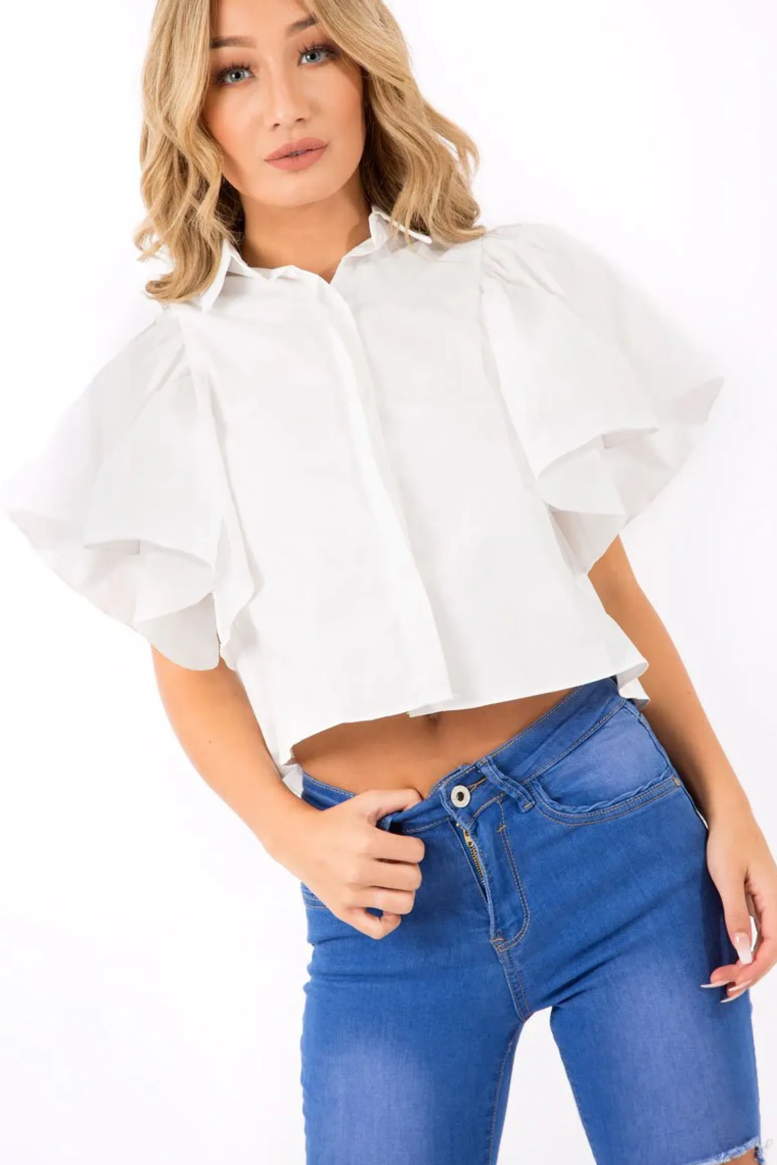 Rebellious Fashion White Bell Sleeve Open Back Shirt - Piper