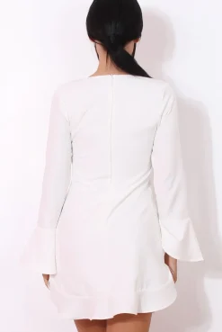 Rebellious Fashion White Bell Sleeve Shift Dress-Caroline