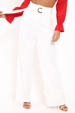 Rebellious Fashion White Belted High Waist Wide Leg Trousers - Elianny