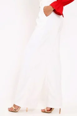 Rebellious Fashion White Belted High Waist Wide Leg Trousers - Elianny