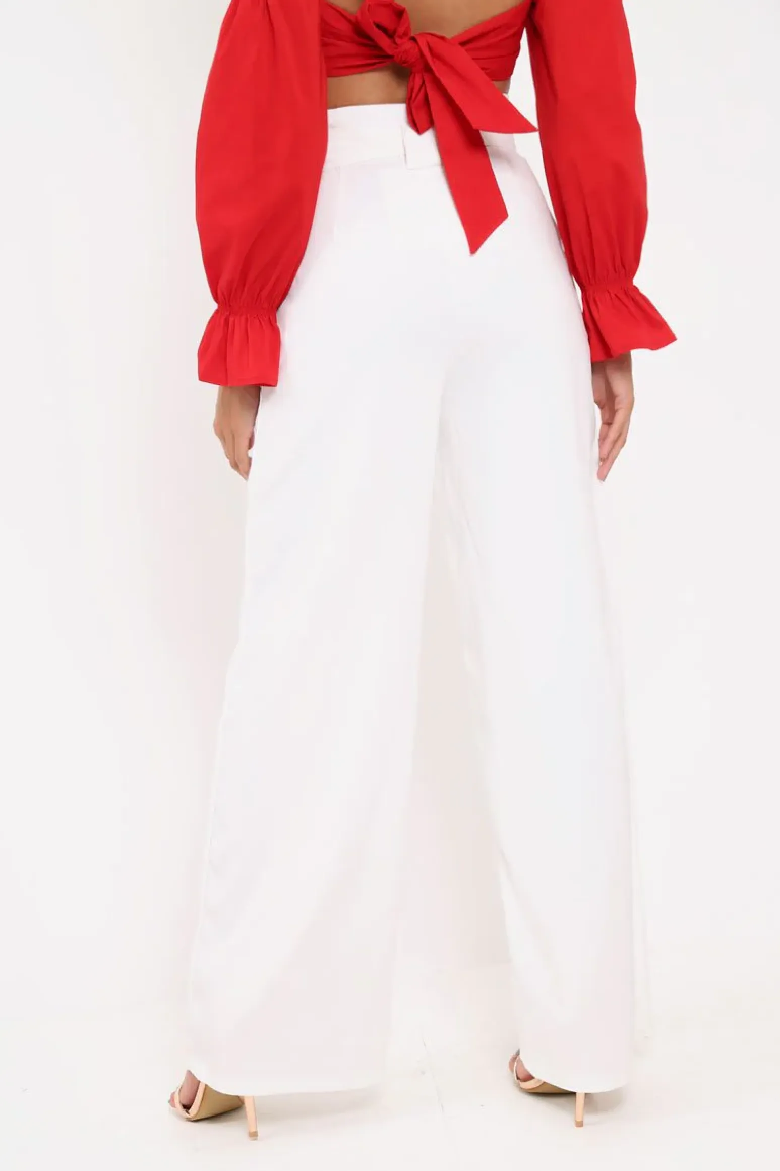 Rebellious Fashion White Belted High Waist Wide Leg Trousers - Elianny