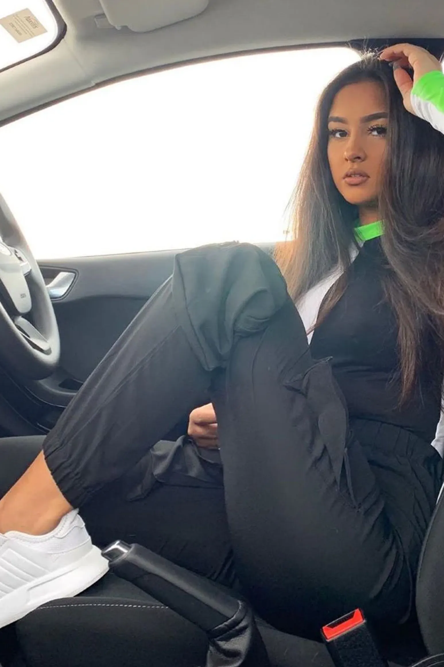 Rebellious Fashion White Black and Neon Green Contrast Long Sleeved Bodysuit - Lareen