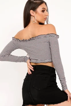 Rebellious Fashion White Black Nude Stripe Hem Top - Forever