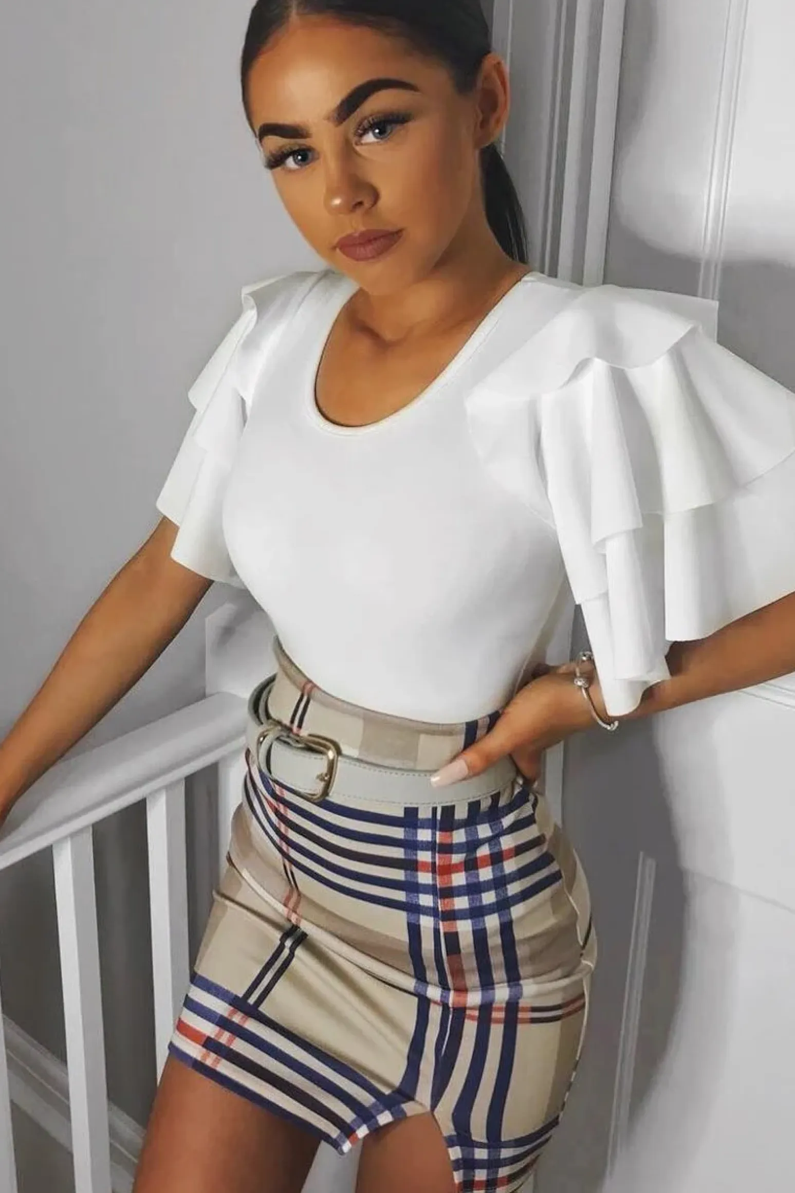 Rebellious Fashion White Bodysuit Frill Arms - Janeva
